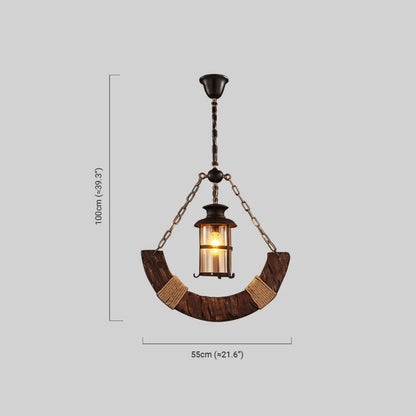 Vintage Lantern Pendant Light — Black Metal & Burlywood 