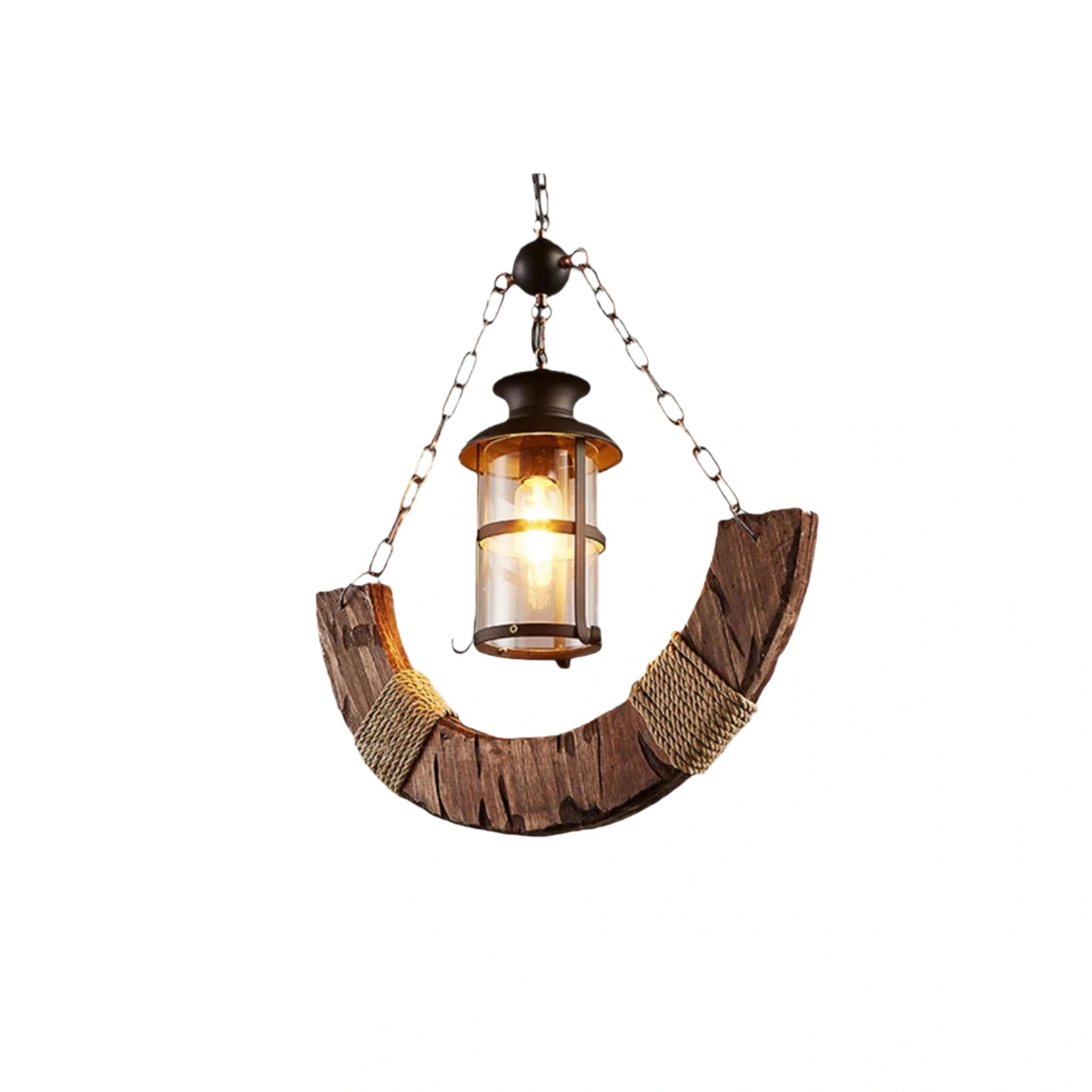 Pendant Light — Wood & Metal & Glass Lantern Dining Room