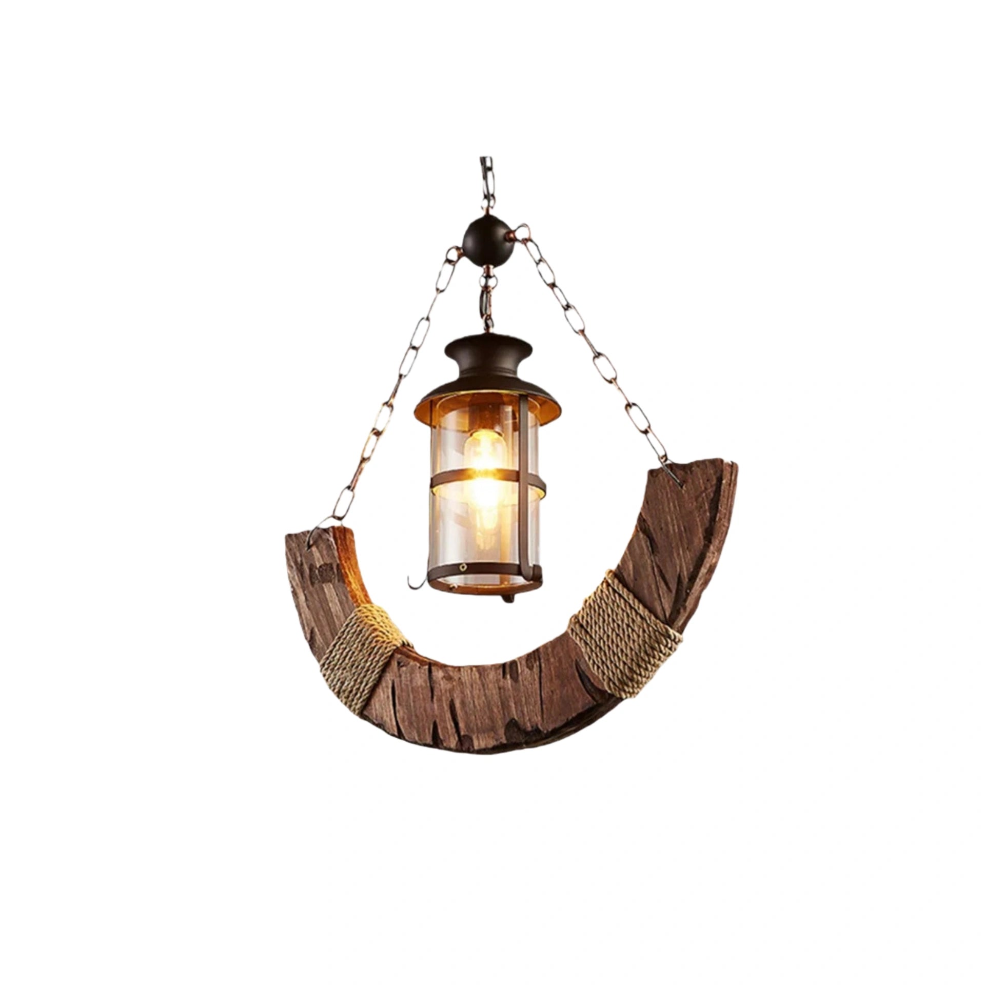 Pendant Light — Wood & Metal & Glass Lantern Dining Room