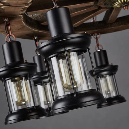 Vintage Rudder Pendant Light — Wood & Metal