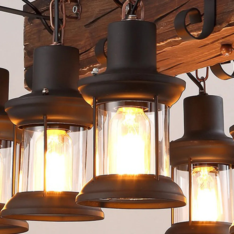 Rectangular Pendant Light – Wood & Metal Lantern Dining Room