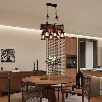  Rectangular Pendant Light – Wood & Metal Lantern for Dining Room