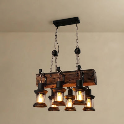 Vintage Rectangular Pendant Light – Wood & Metal Lantern for Dining Room