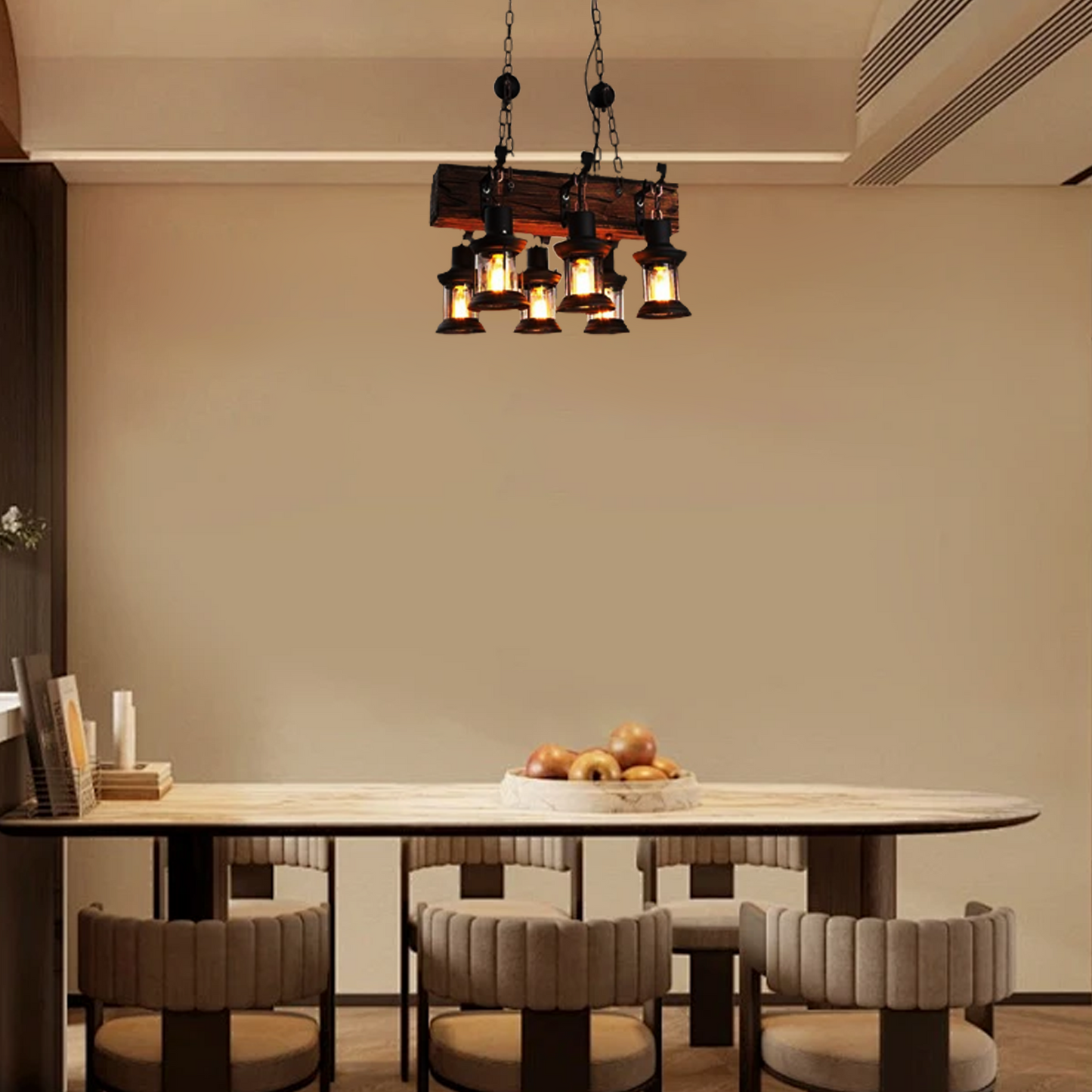 Rectangular Pendant Light – Wood & Metal Lantern