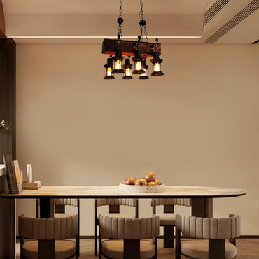 Rectangular Pendant Light – Wood & Metal Lantern