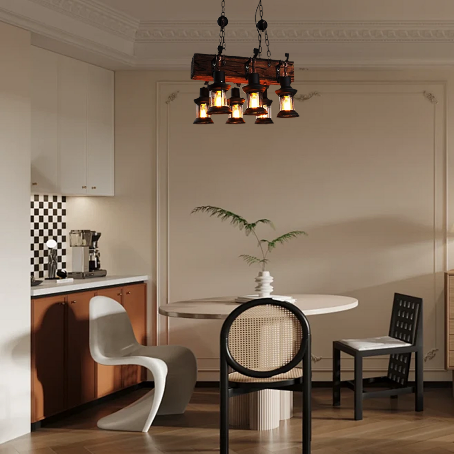 Rectangular Pendant Light – Wood & Metal Lantern Dining Room