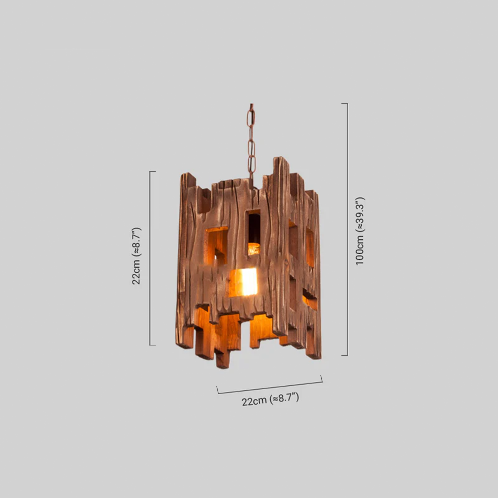 Rustic Wood Pendant Light - Rectangular Wood Dimension