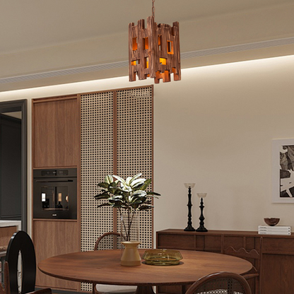  Vintage Rectangular Pendant Light – Wood & Metal 