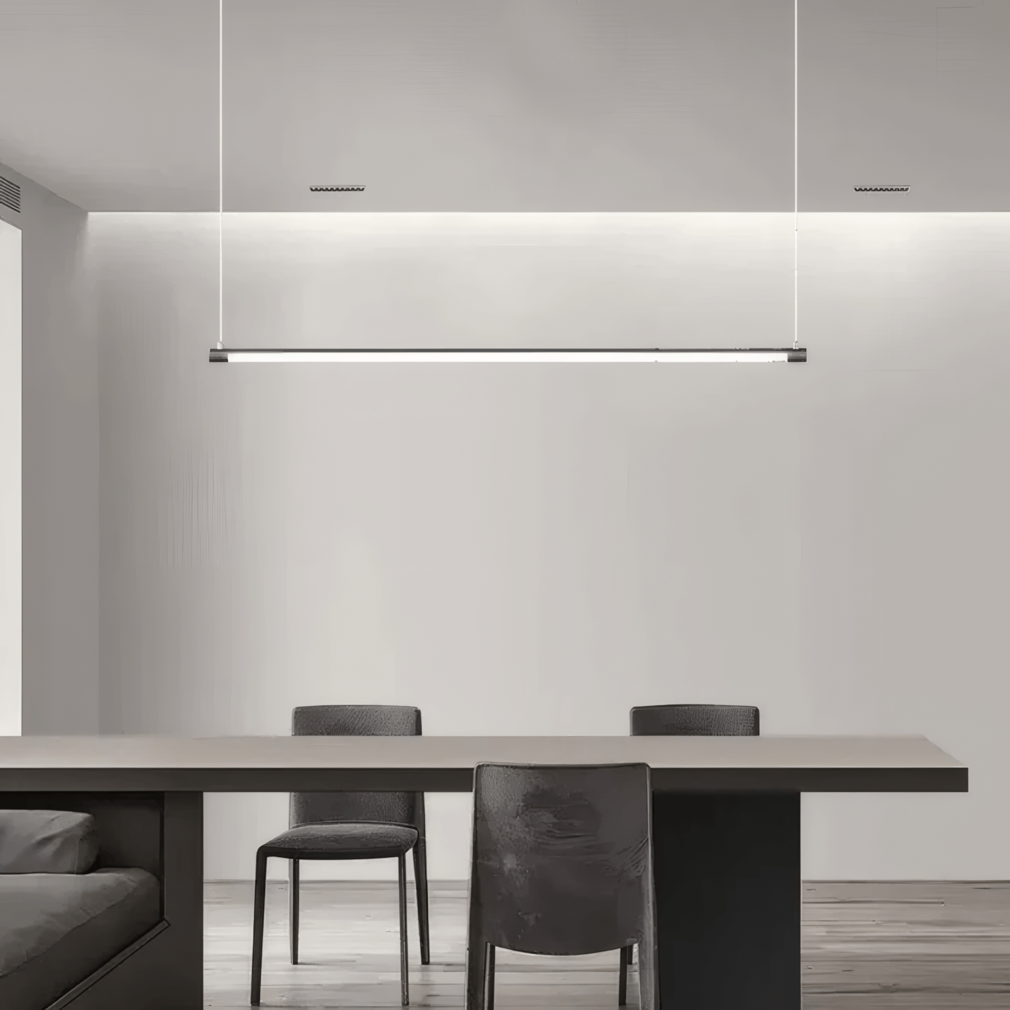 Minimalist Linear Black Pendant Light Dining Area
