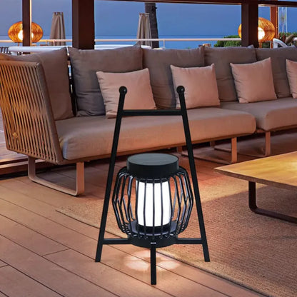 Modern Solar Black Outdoor Floor Lamp Metal Cylindrical Outdoor