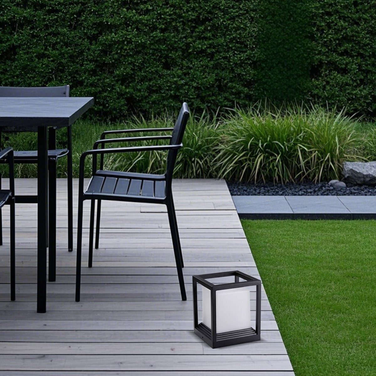 15cm Modern Black Square Outdoor Pillar Light for Courtyard