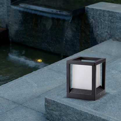 15cm Modern Black Square Outdoor Pillar Light on Off