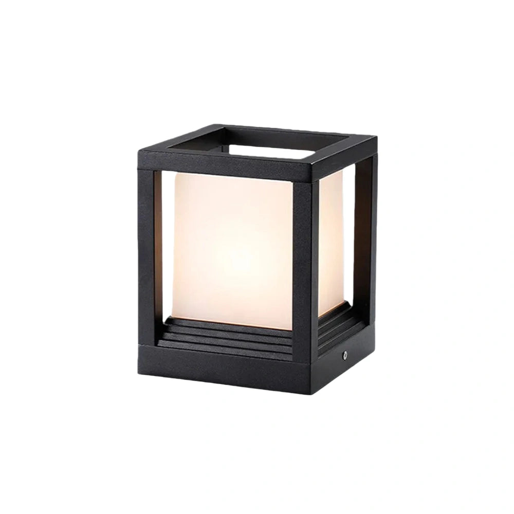 Modern Black Square Outdoor Pillar Light 