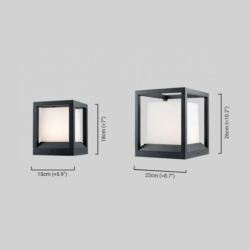 Modern Black Square Outdoor Pillar Light Dimension