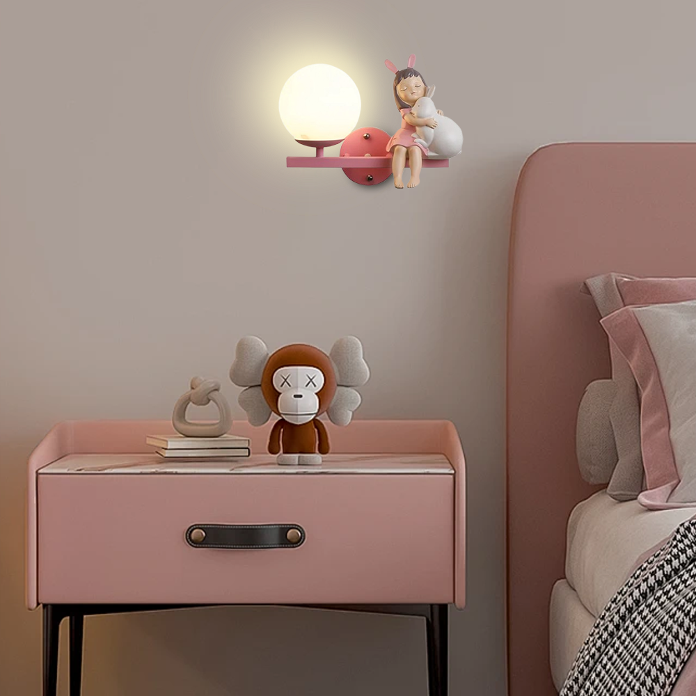  Art Deco Wall Lamp – Pink & White Metal/Glass Globular