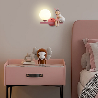  Art Deco Wall Lamp – Pink & White Metal/Glass Globular