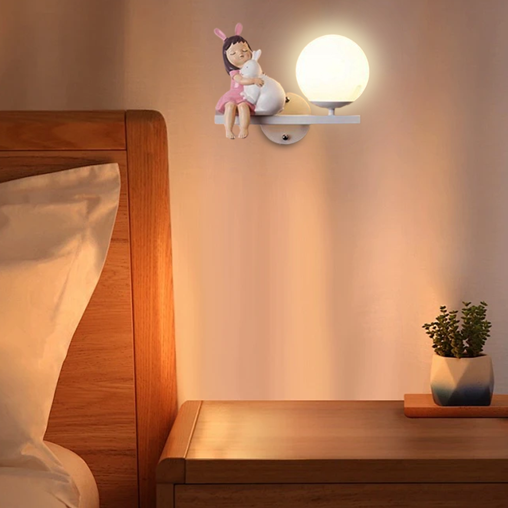  Art Deco Wall Lamp – Pink & White Metal/Glass Globular