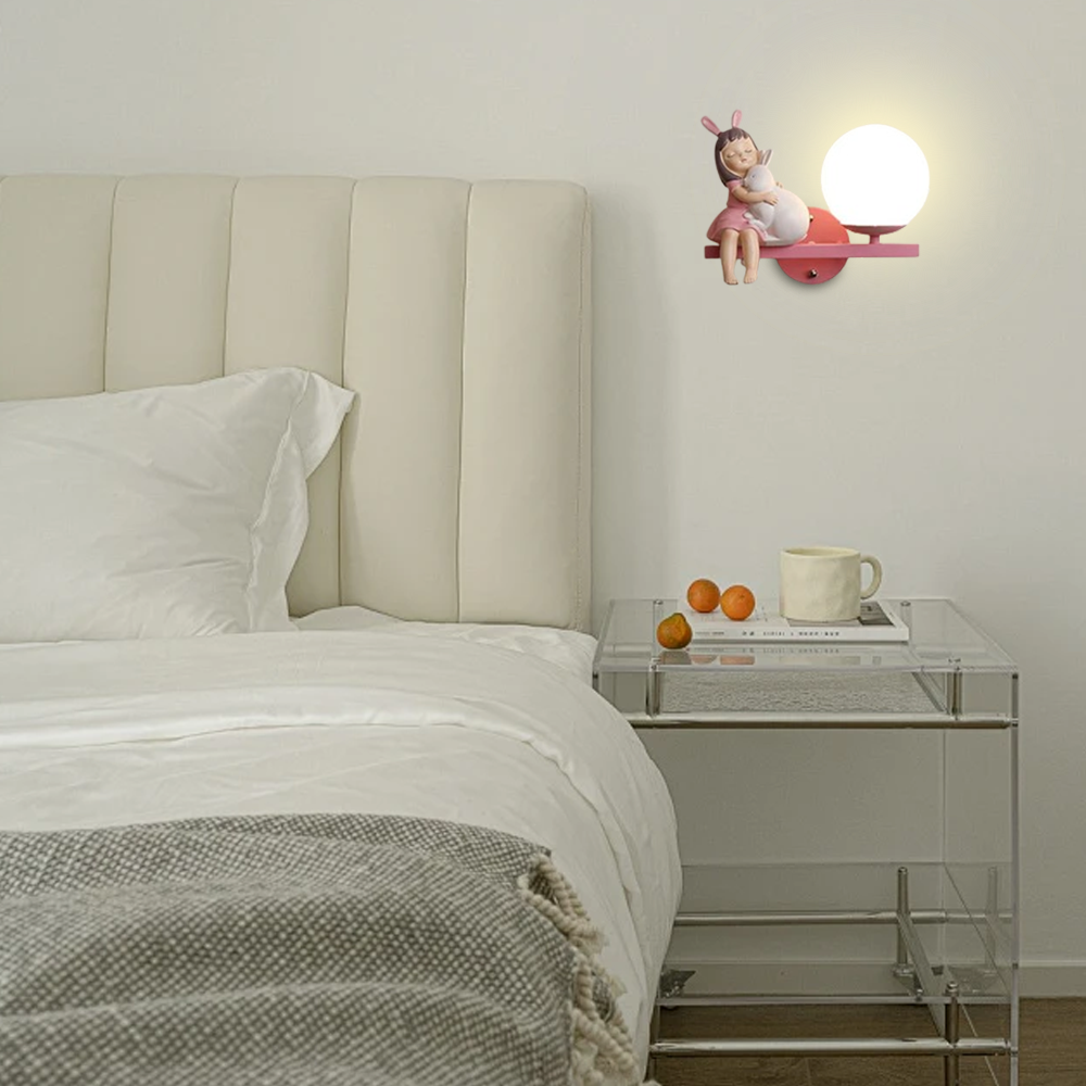  Art Deco Wall Lamp – Pink & White Metal/Glass Globular