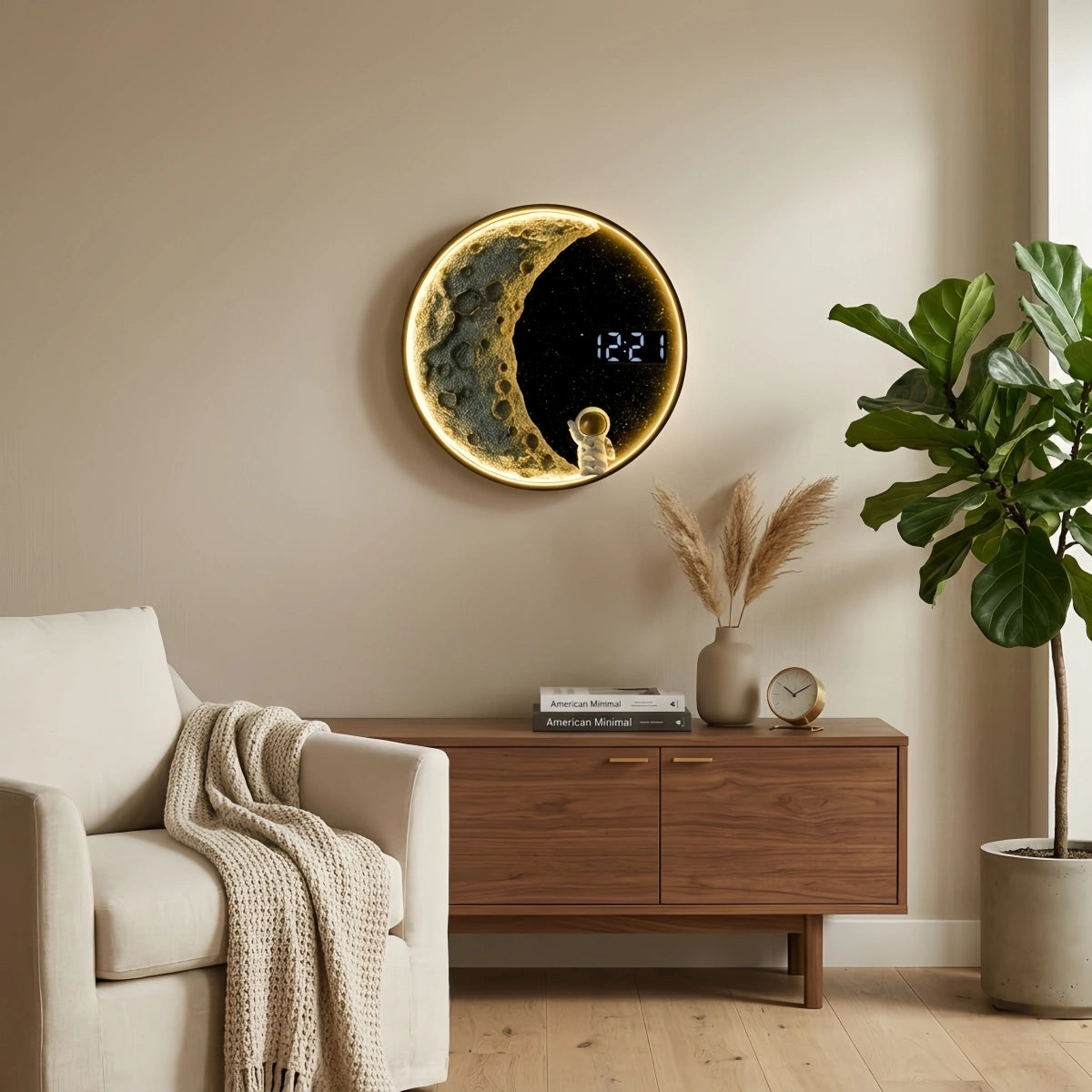 Lámpara de pared Vivara Art Deco con forma de astronauta - Lámpara moderna de metal con forma de luna para dormitorio