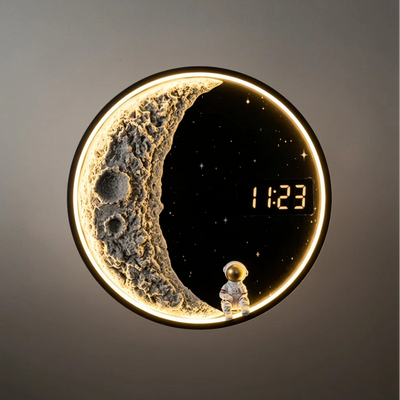 Lámpara de pared Vivara Art Deco con forma de astronauta - Lámpara moderna de metal con forma de luna para dormitorio