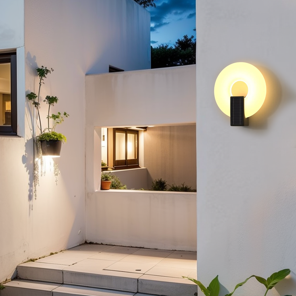 Modern Outdoor Wall Lamp - Black Metal Frame with Acrylic Ring for Garden