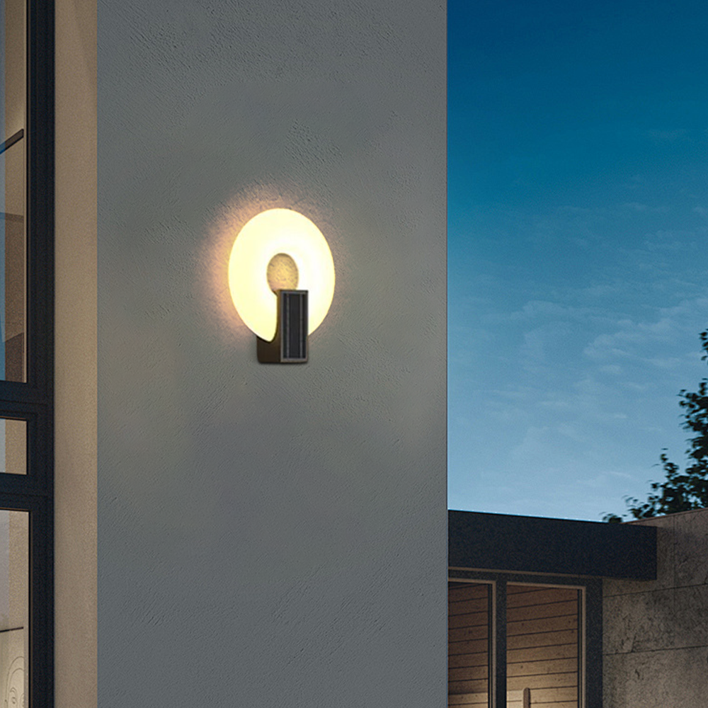 Modern Outdoor Wall Lamp - Black Metal Frame with Acrylic Ring for Garden