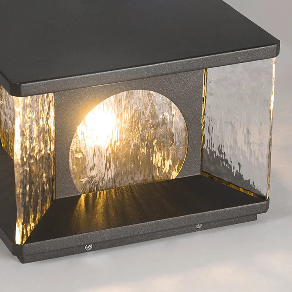 Art Deco Black Outdoor Pillar Lights Metal Square Garden