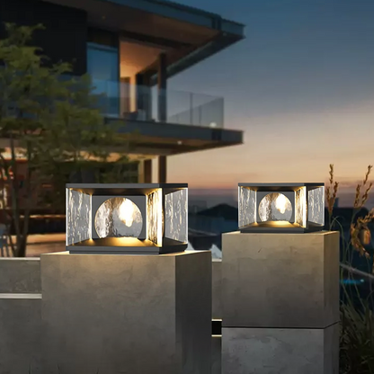 Art Deco Black Outdoor Pillar Lights Metal Square Garden