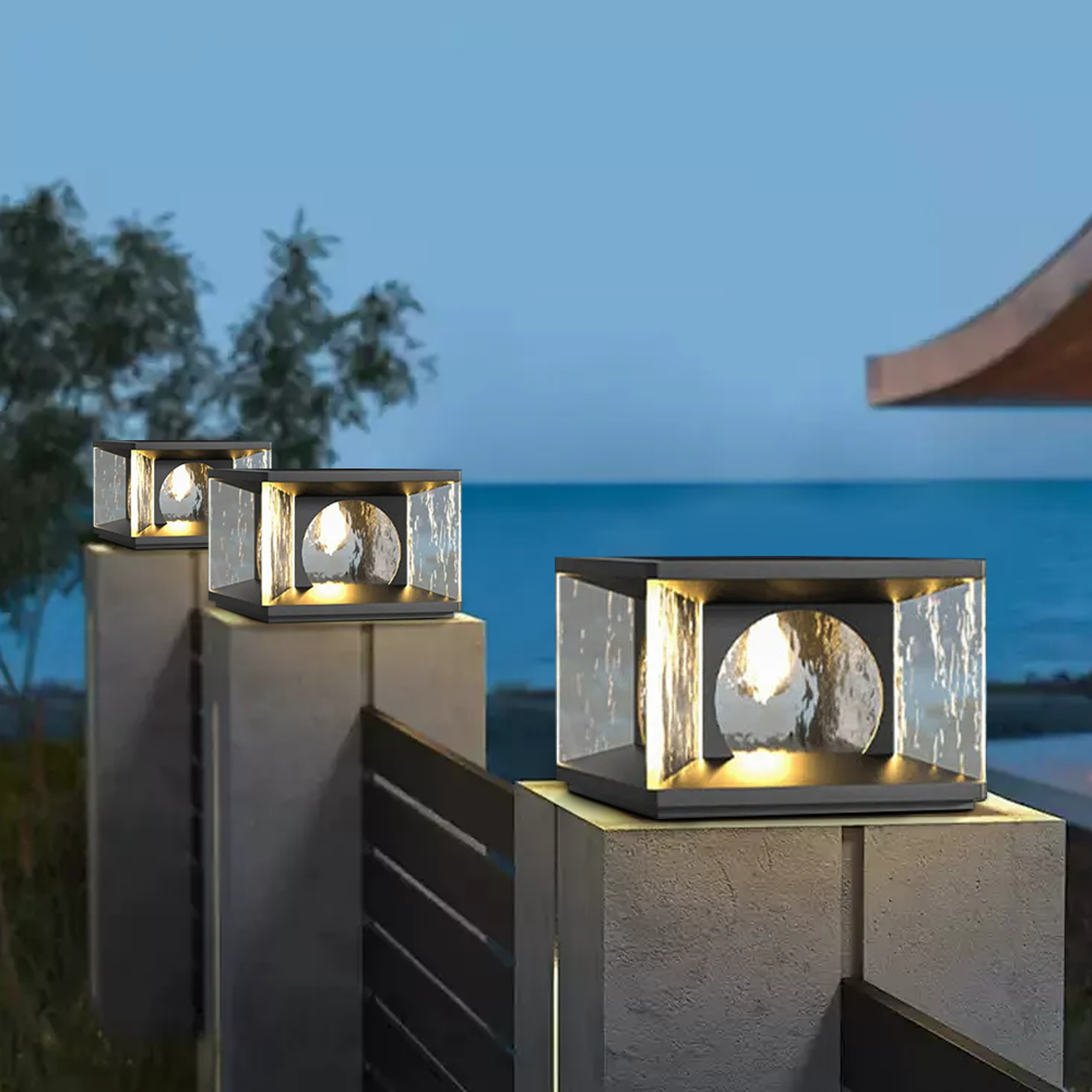 Art Deco Black Outdoor Pillar Lights Square Garden