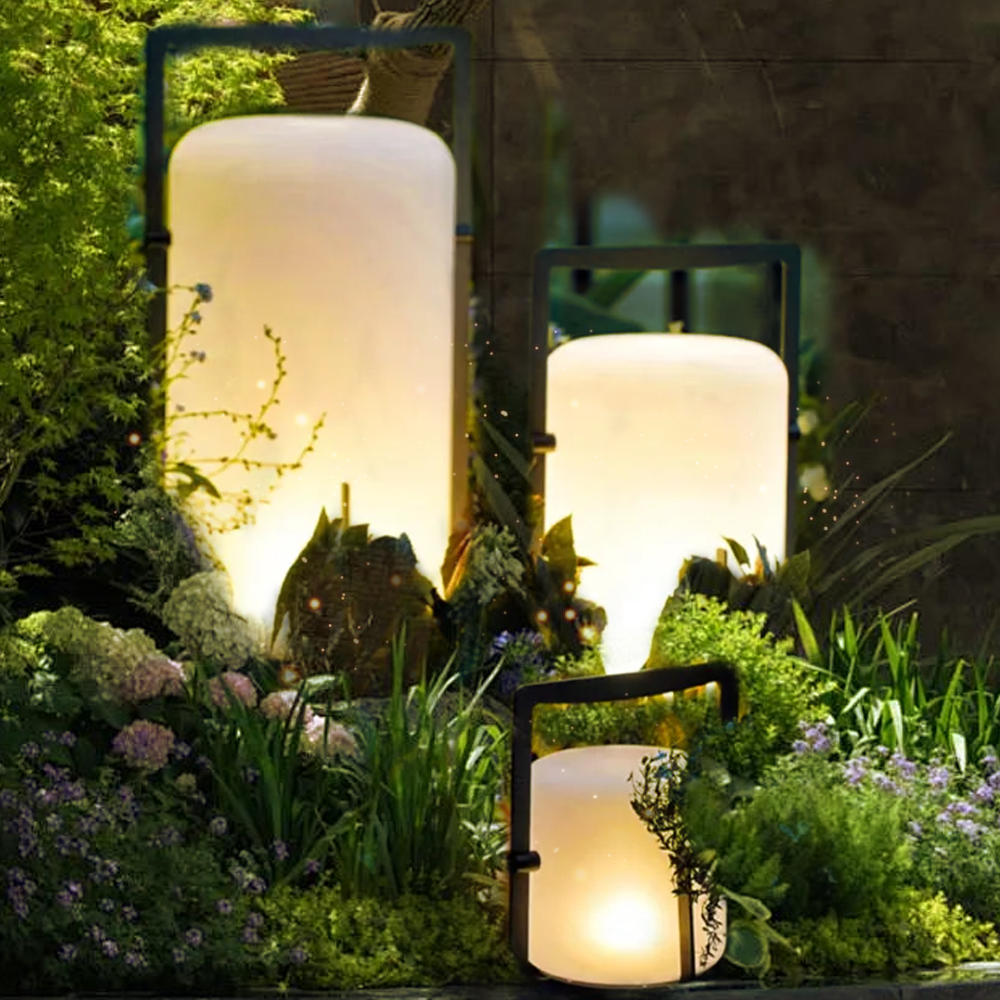Lunara Modern Outdoor Solar Floor Lamp - Black Metal & Acrylic Cylindrical for Garden