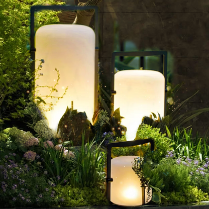 Lunara Modern Outdoor Solar Floor Lamp - Black Metal & Acrylic Cylindrical for Garden