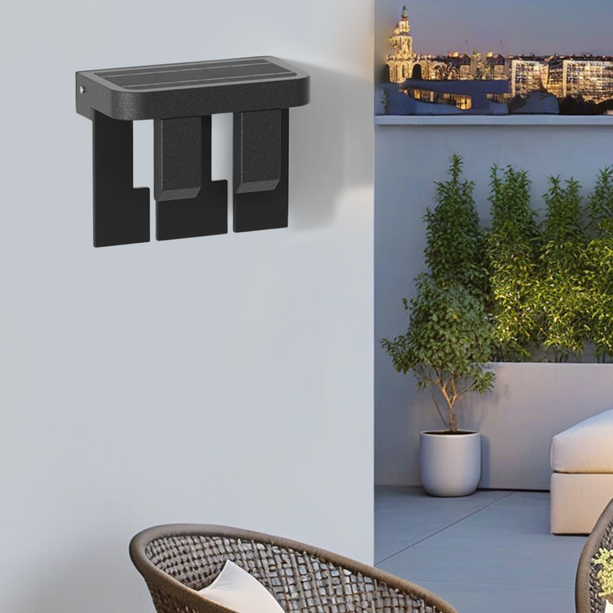 Modern Black 2-Light Solar Outdoor Wall Lamp