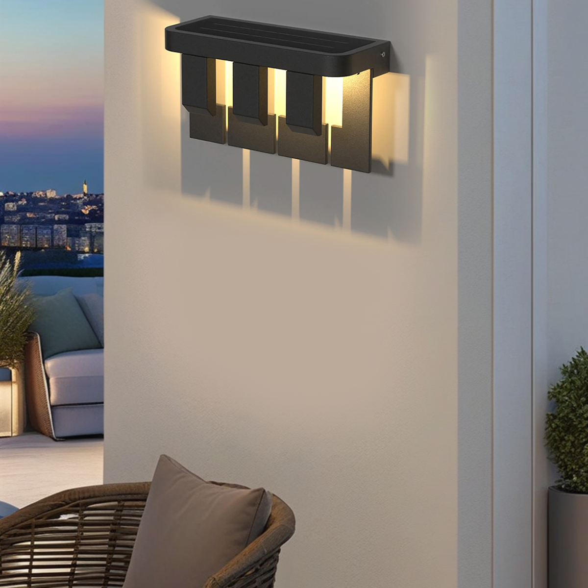 Modern Black 3-Light Solar Outdoor Wall Lamp