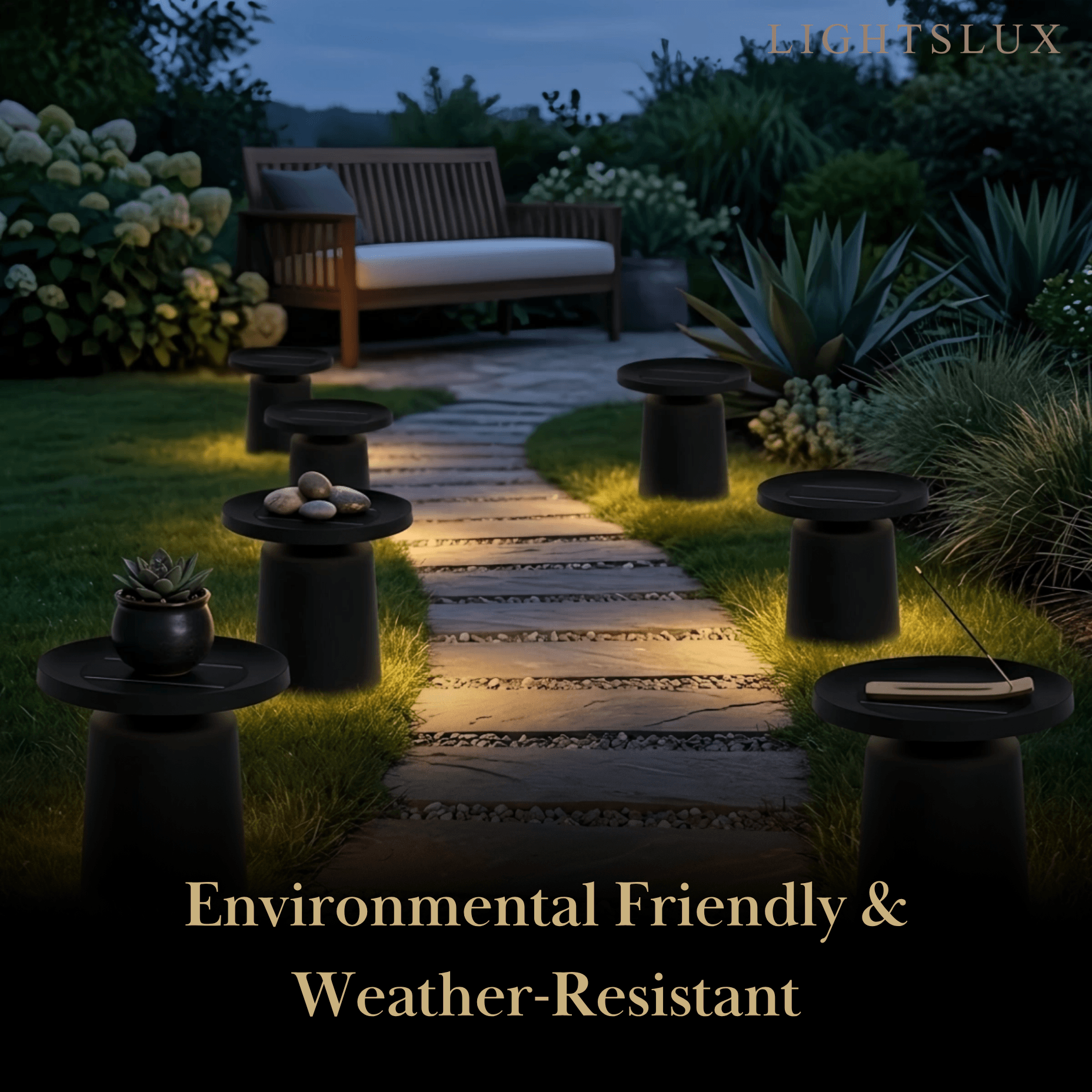 Modern Round Outdoor Floor Lamp - Black Metal
