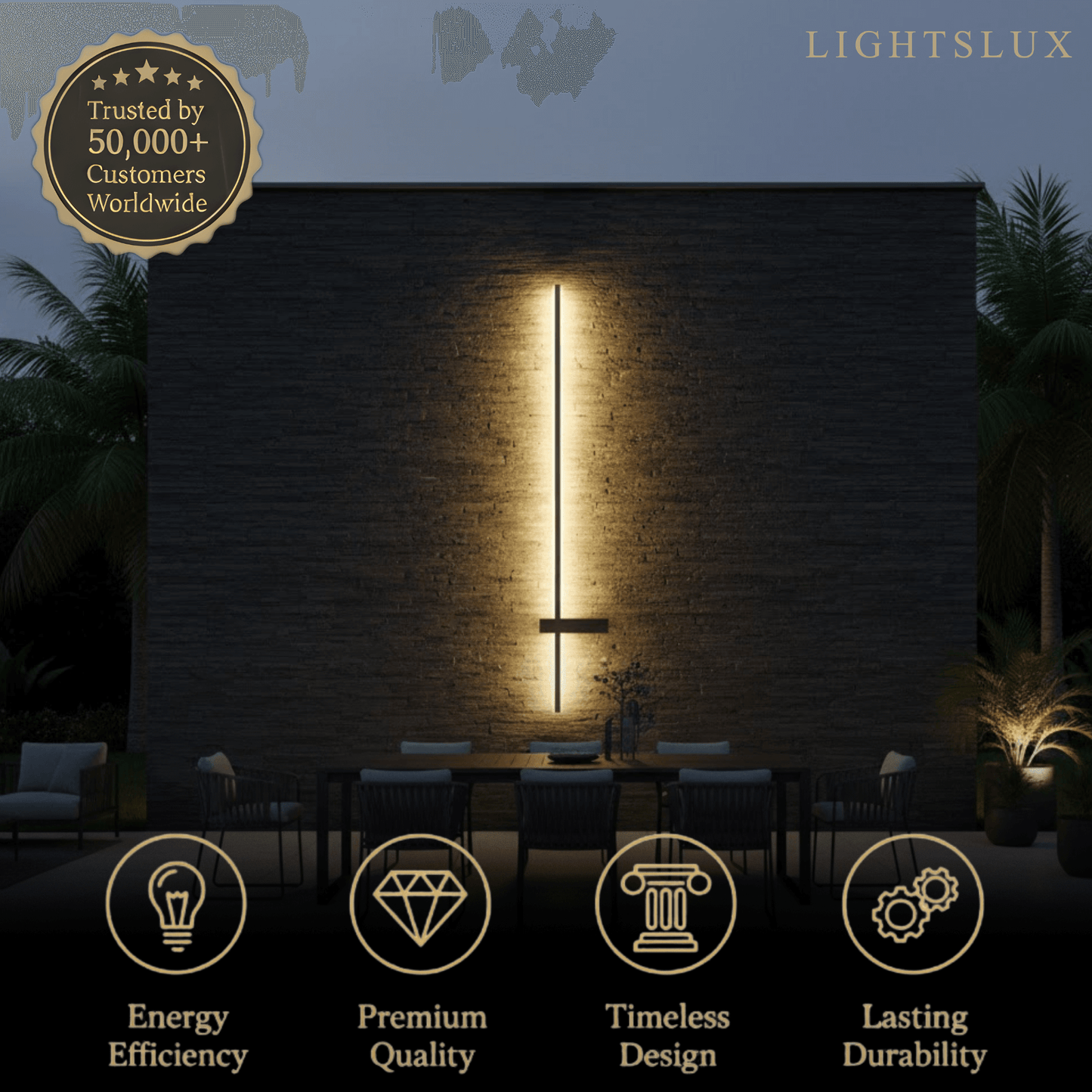 Modern Linear LED Wall Lamp – Black Solar & Sensor Light Outdoor