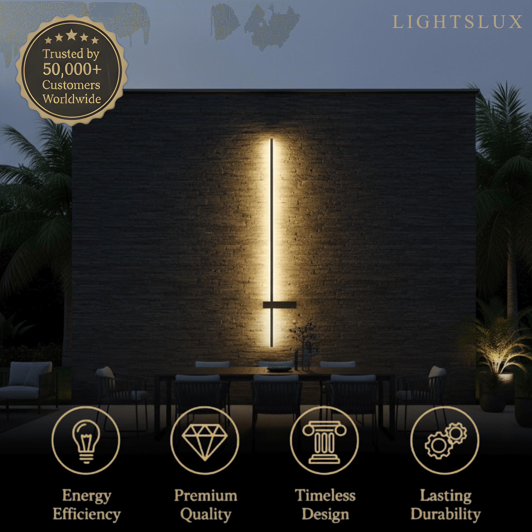 Modern Linear LED Wall Lamp – Black Solar & Sensor Light Outdoor