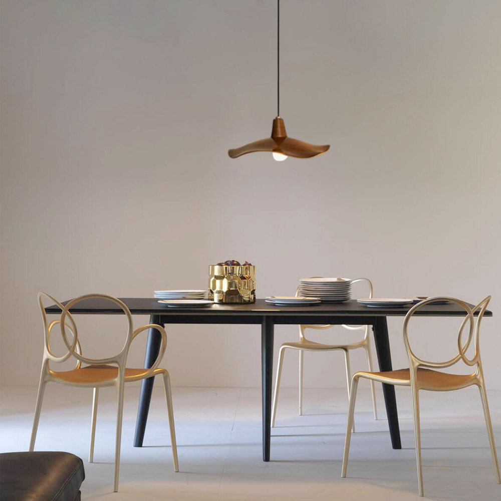 Retro Wave Pendant Light – Mahogany/Resin & Metal Dining Room