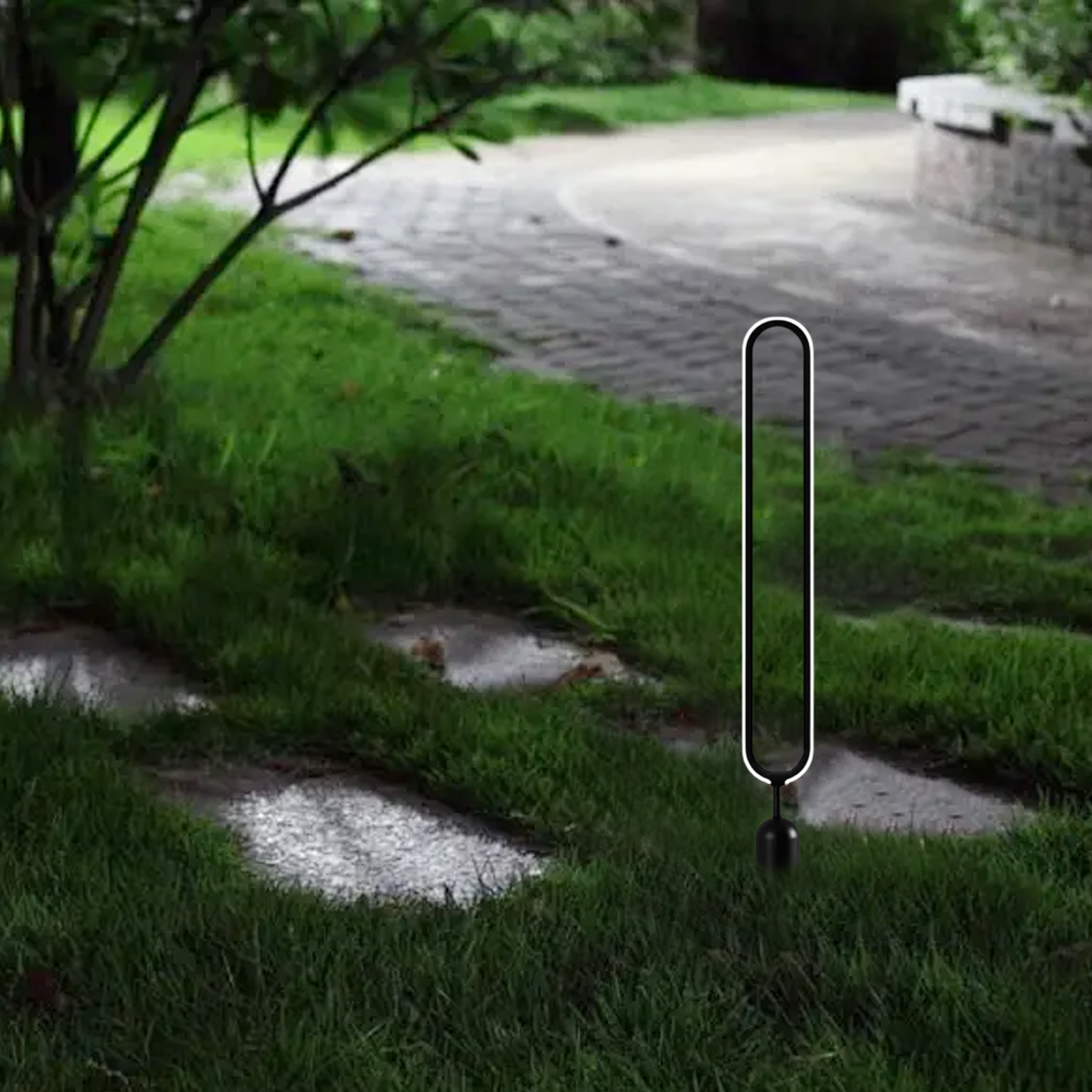 Industrial Pathway Light - Black Metal & Acrylic Ring Design for Garden