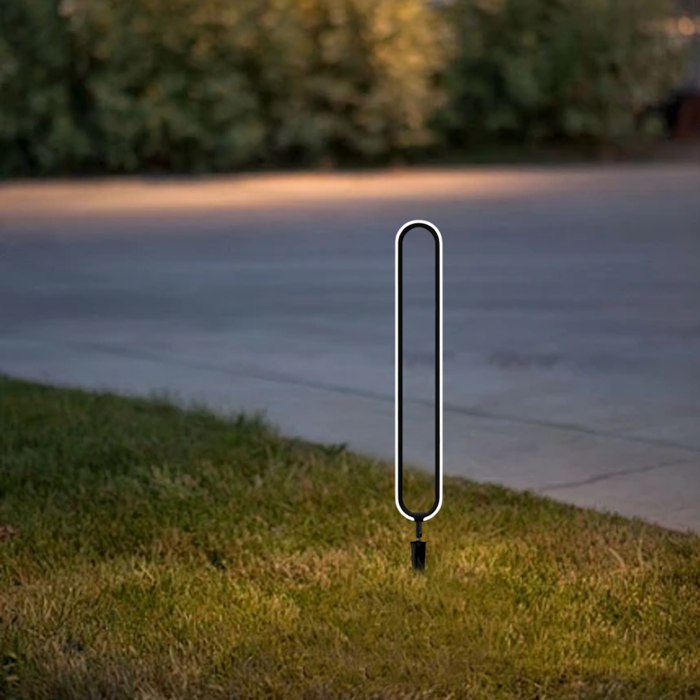 Industrial Pathway Light - Black Metal & Acrylic Ring Design for Garden 