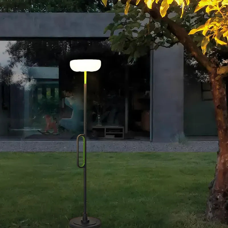 Modern Outdoor Floor Lamp - Black Metal & Acrylic Bowled Design for Courtyard