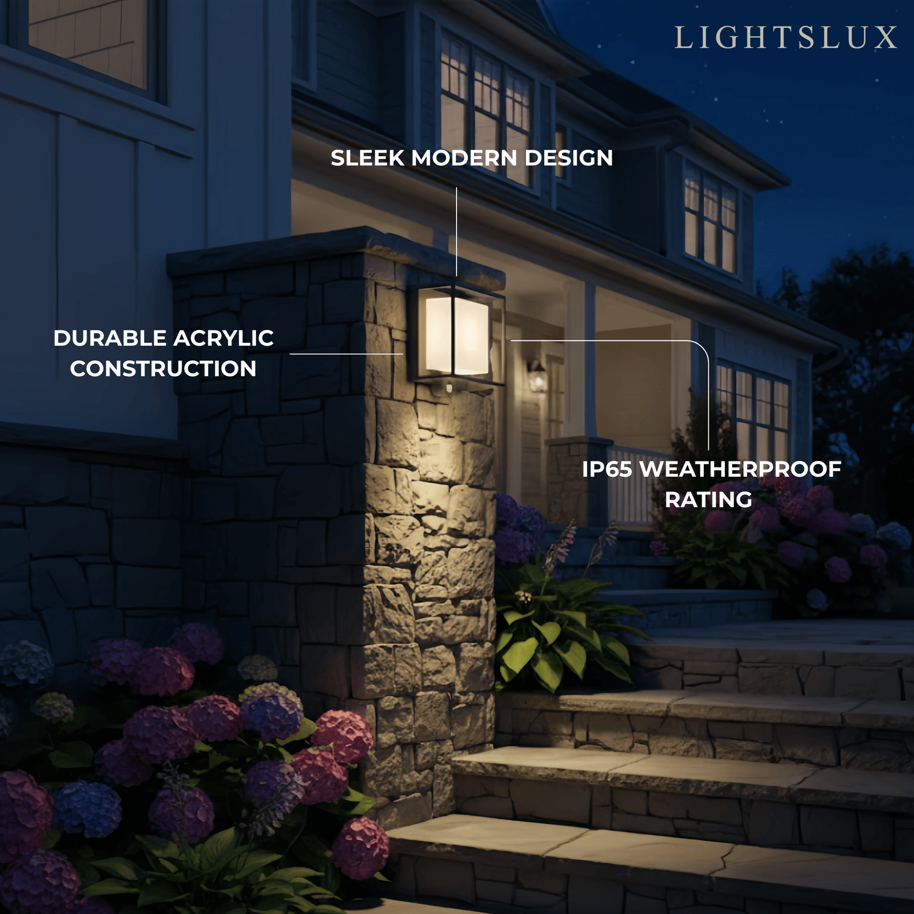 Arcato Modern Rectangular Outdoor Wall Lamp – Black Acrylic Solar Light with Sensor