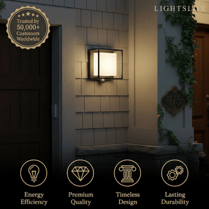 Arcato Modern Rectangular Outdoor Wall Lamp – Black Acrylic Solar Light with Sensor