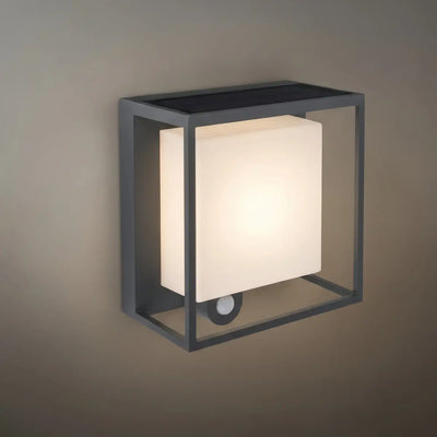Arcato Modern Rectangular Outdoor Wall Lamp – Black Acrylic Solar Light with Sensor