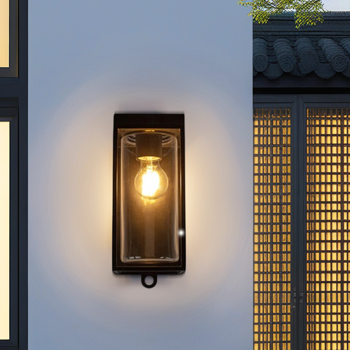 Irondale Modern Rectangular Solar Wall Lamp with Sensor – Black Metal/Glass Outdoor