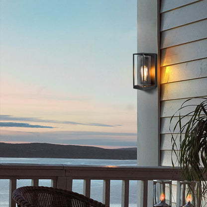 Vintage Outdoor Wall Lamp - Black Metal & Glass Rectangular Design for Garden