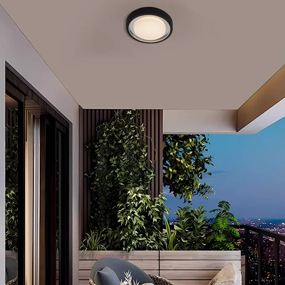 Modern Outdoor Wall Lamp - Black Metal & Acrylic Round