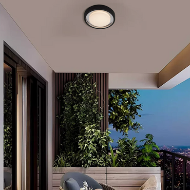 Modern Outdoor Wall Lamp - Black Metal & Acrylic Round