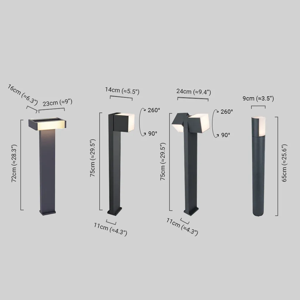 Minimalist Black Outdoor Pathway Lamp Dimension