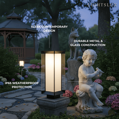 Arcato Modern Outdoor Floor Lamp - Black Cuboid Metal & Glass with RGB Lighting