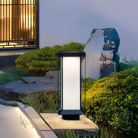 Arcato Modern Outdoor Floor Lamp - Black Cuboid Metal & Glass with RGB Lighting